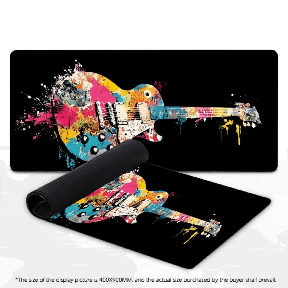 XXL Gaming Mouse Pad Vintage Electric Guitar Graffiti Splash Rock Music Deskmat Non-Slip Rubber Computer Keyboard Mouse Mats