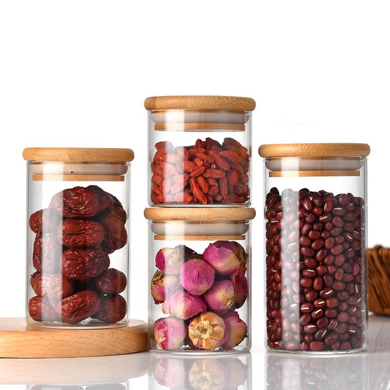Multi-Grain Storage Glass Bottle with Bamboo Lid – 65ml High Borosilicate, Ideal for Tea, Candy, and Beads.