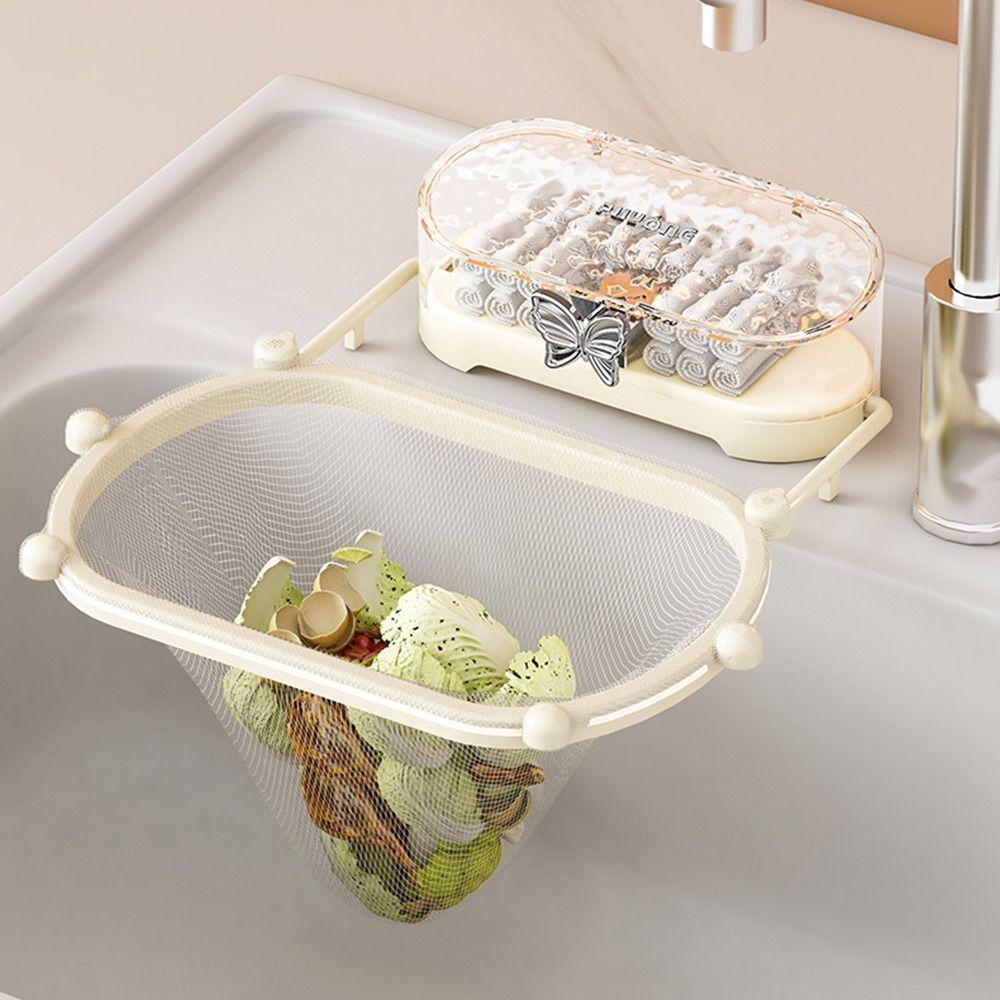 Sponge Rack Foldable Sink Strainer Suction Cup Waste Hanging Net Bracket  Leftover Soup