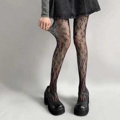 Sexy Spitze Lolita Ausgehöhlte Florale Rattan Netzstrümpfe mit Fußteil Strumpfhose Japanische Overknee Strümpfe Goth Lange Socken Strumpf