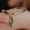Chinese Style Retro Green Bamboo Joint Beaded Bracelet For Women's Fashion Simple Charm Alloy Leaf Bracelet Jewelry Gift