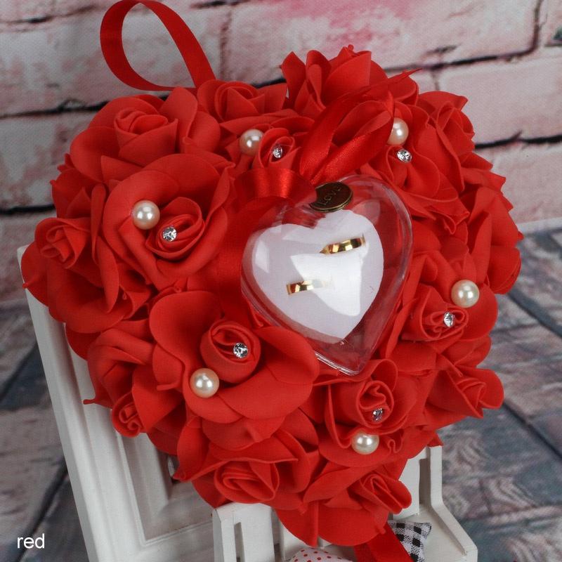 1 Stück Party DIY Dekorationen Herzform Simulation Rosenblüten Schmuckkästchen Ringbox Hochzeit Eheschmuck Ringkissen Kissen