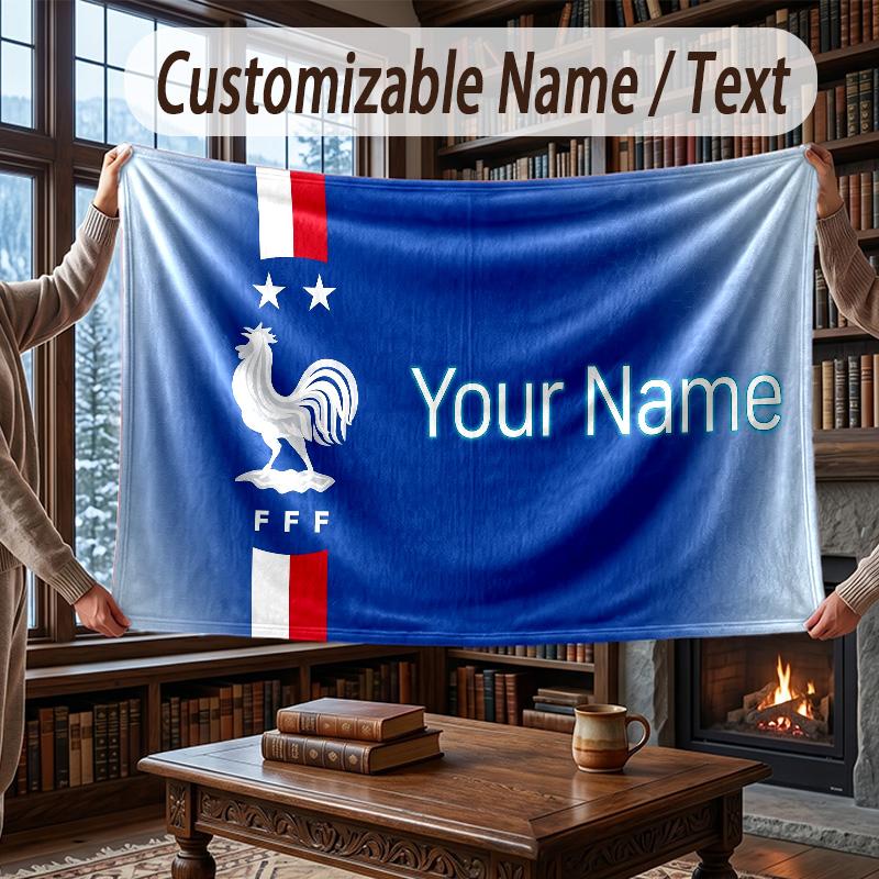 Custom Name Flannel Throw Blanket France National Football Team Pattern Warm Home Decoration