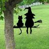 Halloween Garden Stake Witch And Cat Tree Decoration Iron Tree Stake with Pre-drilled Holes for Patio Yard Garden Decor