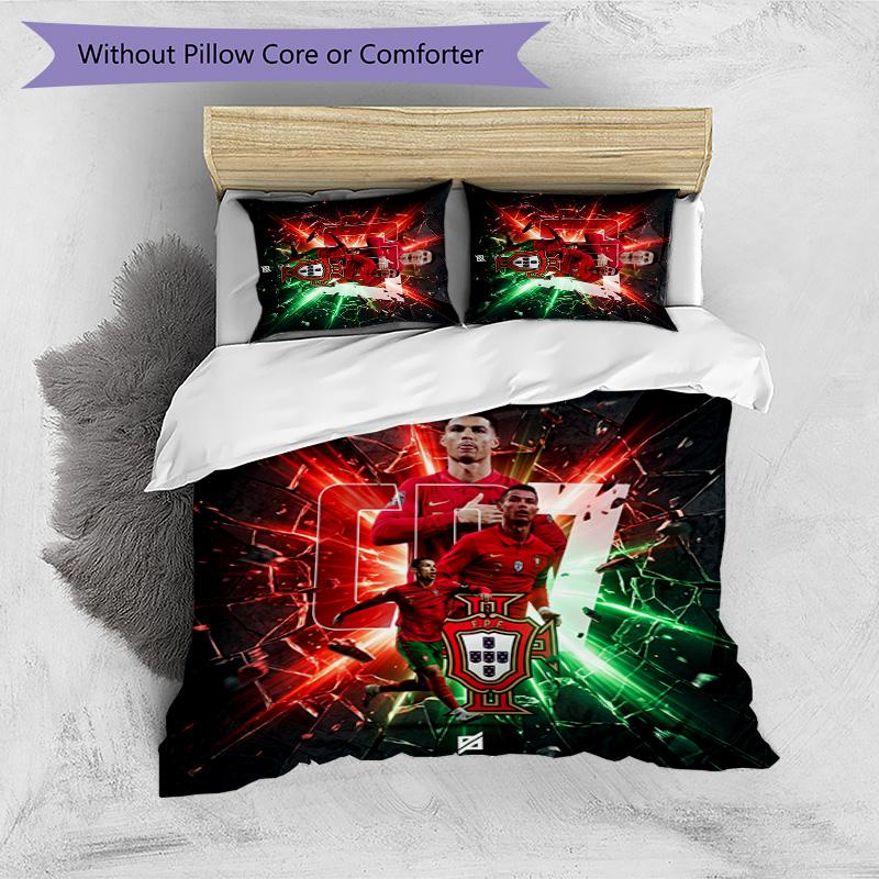 Portugal Football Printed Bedding 3 Piece Set Cozy Breathable Bed Cover Set as Housewarming Holiday Gift