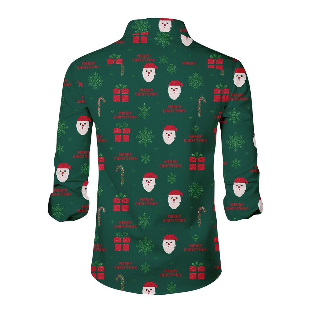 Men's Christmas Shirt Christmas Print Long Sleeve Button Shirt