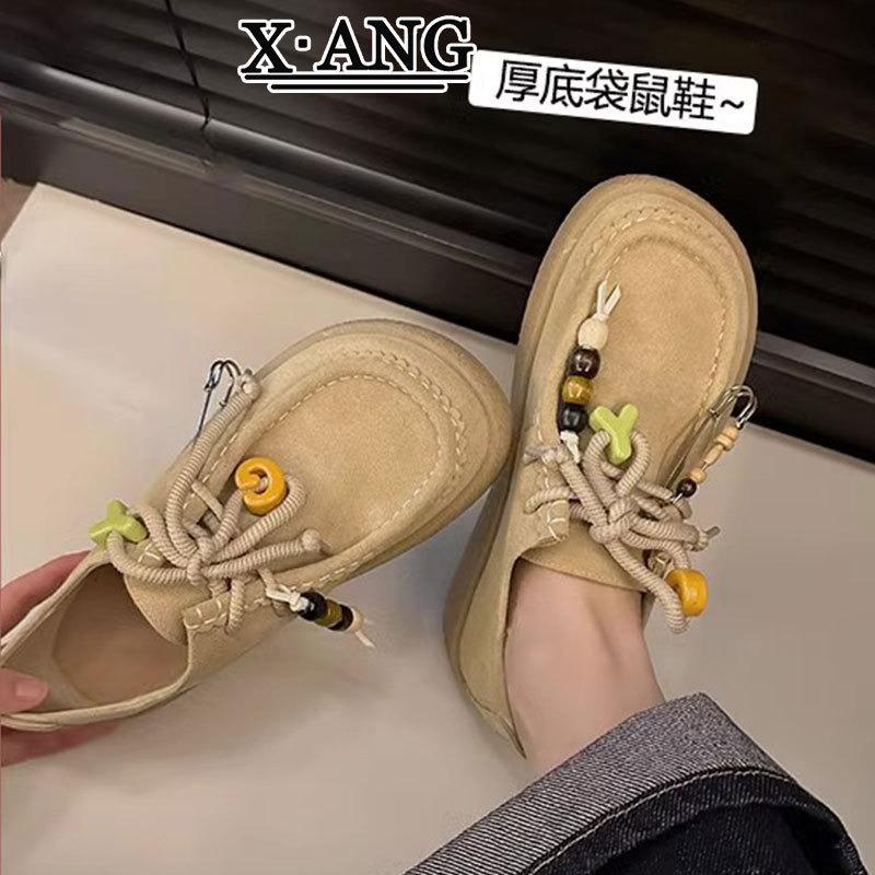 

Кожаные туфли-кенгуру на платформе, детские весенне-летние дышащие повседневные туфли 35