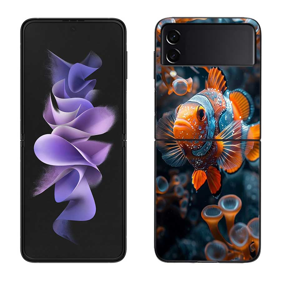 Clownfish and Sea Anemone Phone Case For Samsung Z Flip 7 6 5G Galaxy Z Flip 5 4 3 Black Hard Cell Cover Luxury PC Shell Coque
