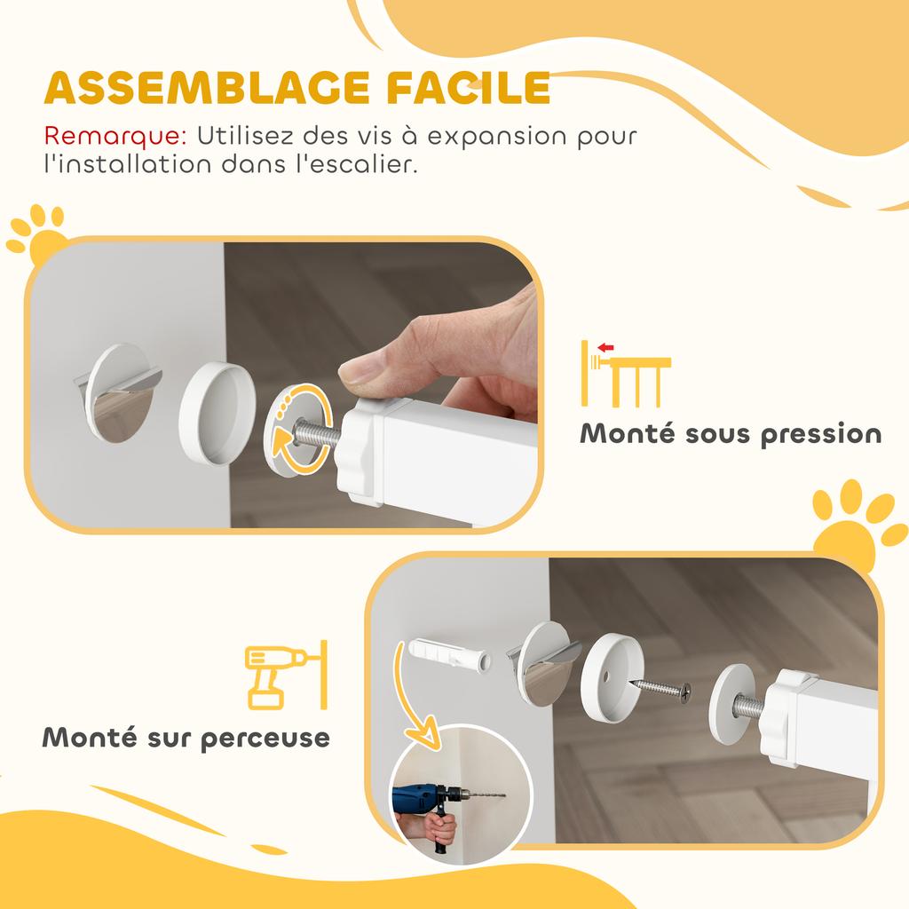 Dog Safety Gate, Expandable 75-95 x 76 cm, Steel ABS, White
