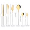 24Pcs White Gold Dinnerware Set Stainless Steel Tableware Knife Fork Spoons Teaspoon Chopsticks Cutlery Set Kitchen Flatware