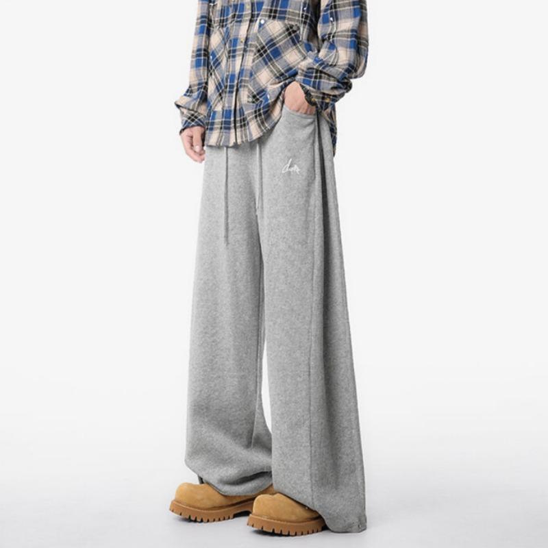 Spring and Autumn Men's New All-match Pleated Wide Leg High Street Vintage Casual Embroidered Sweatpants