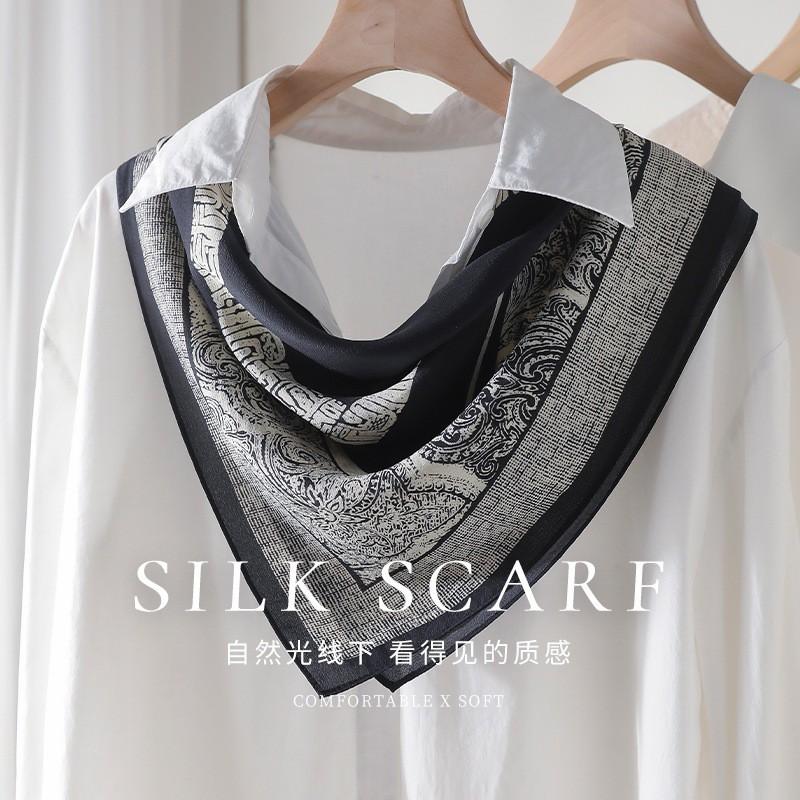 100% Pure Silk Square Scarf With Paisley Print Lightweight Wrap Women