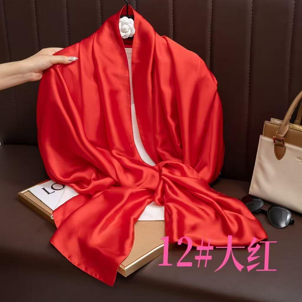 Universal in all seasons, solid-color simulated silk scarf for women, small neck decoration, versatile for women, long silk scarf, shawl for women