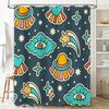 Space Cartoon Shower CurtainOuter Space Decor for Bathroom with Alien Eyes and UFOs Waterproof Fabric in Navy Blue, Yellow, Pink