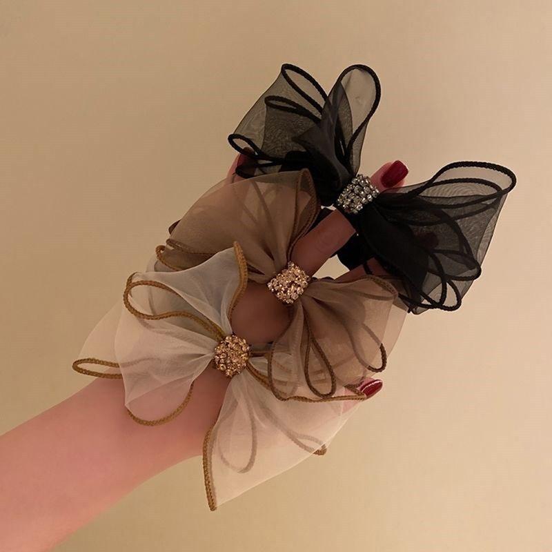 Mesh Bow Hair Ring Net Red 2022 New All-Match Simple Ins Temperament Ball Head Czech Drill Head Rope