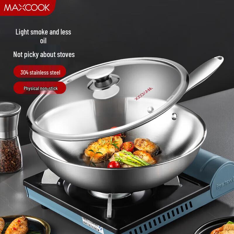MCHEF 32cm 304 Stainless Steel Wok