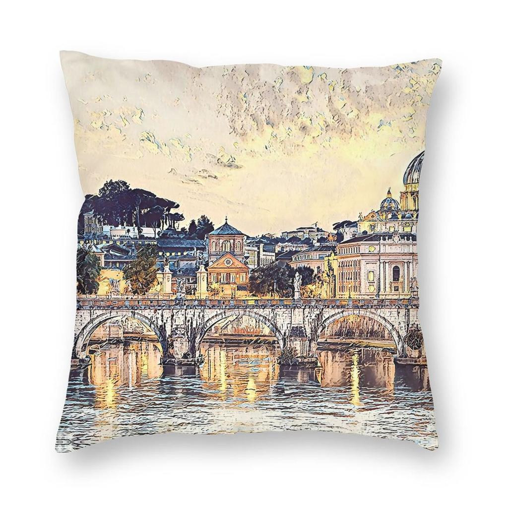 Italy Rome Skyline Bridge Pillowcase Polyester Linen Velvet Creative Zip Decorative Pillow Case Home Cushion Cover