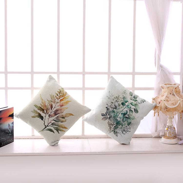 Pillowcase Classic Retro Green Plant Sofa Decoration Pillowcase Nordic Home Waist Cushion Pillowcase