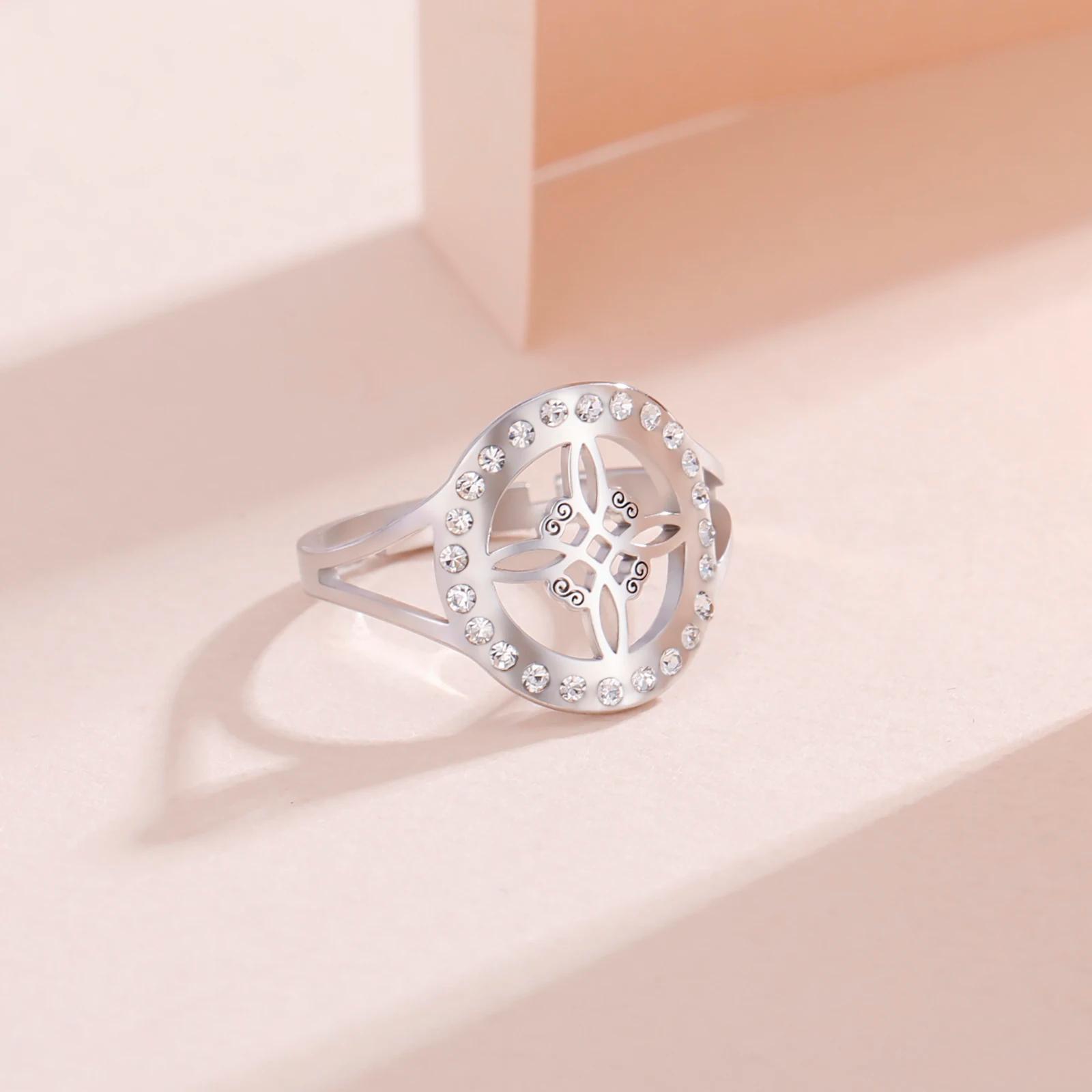 

Skyrim Witchcraft Witch Knot Clear Zircon Round Ring Stainless Steel Gold Color Adjustable Finger Rings Vintage Amulet Jewelry resizable