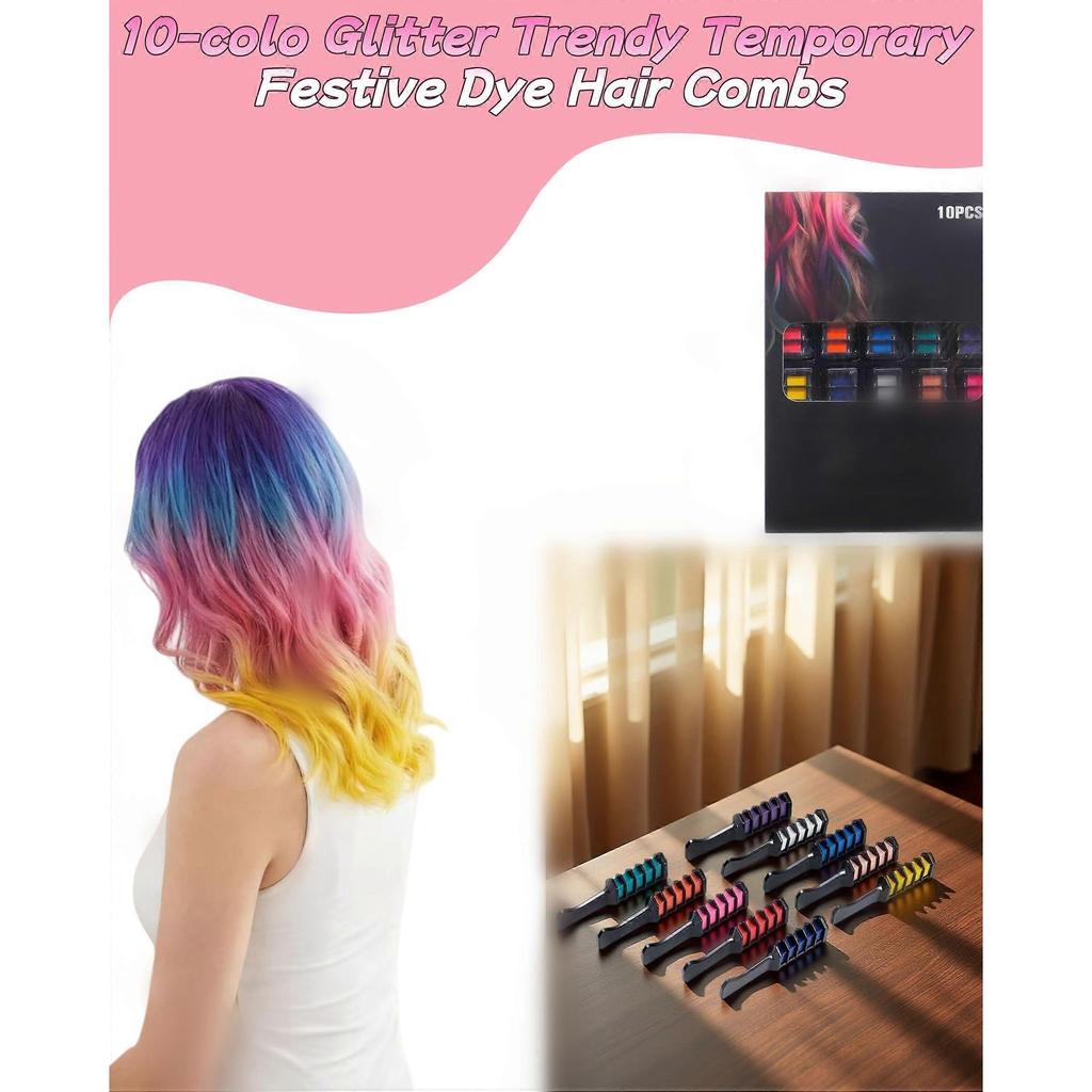 Temporary Hair Chalk Comb Set 10 Colors Washable Instant Vibrant Color for Kids and Adults Party
