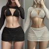 Long Sleeve Split Blouse Four-Piece Set Sexy Bikini Swimsuit for Women