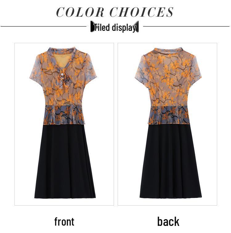 Elegant Summer Short-Sleeved Dress for Middle-Aged Women - Perfect for Mother's Day