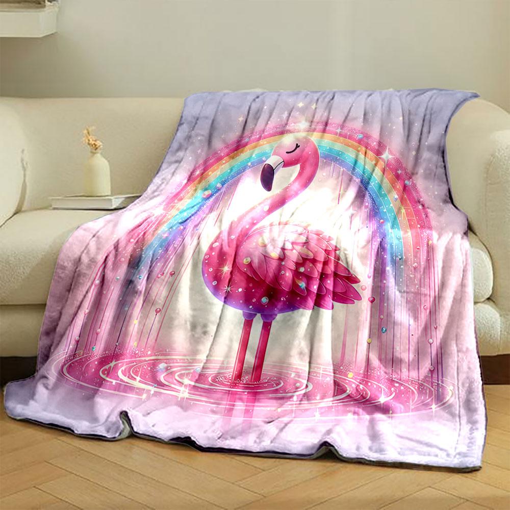 Pink Flamingo with Rainbow Magic print blanket soft and cozy perfect for the living room bed sofa or a nap,gift