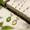 Big Oval Crystal Long Pendant Necklace for Women Statement Green Minimalist Jewelry for Daily Party Use