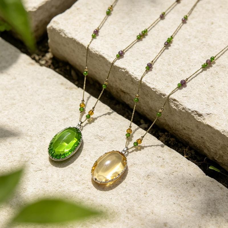 Big Oval Crystal Long Pendant Necklace for Women Statement Green Minimalist Jewelry for Daily Party Use