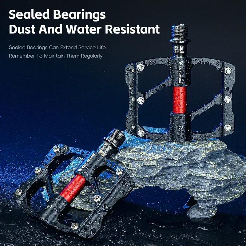 WEST BIKING Road Bike Ultralight Pedals CNC Aluminum Alloy MTB 3 Bearings Anti-Slip Compact Cycling Flat Pedals Bicycle Parts