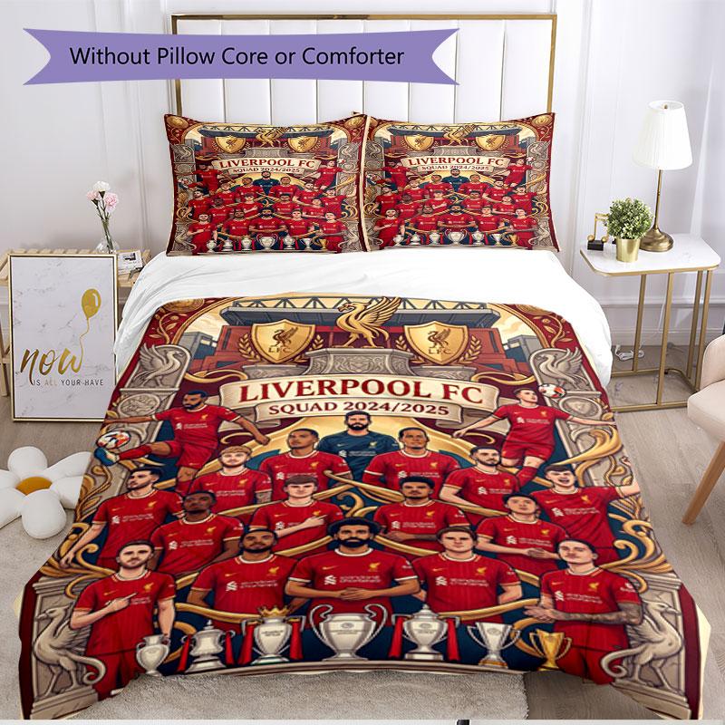 3pcs Duvet Cover Set (1*Duvet Cover + 2*Pillowcase, Without Core), Liverpool Football Club Print Soft All‑Season Bedding Set, Home Bedroom Decor Gift