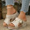 Fashion Women's Summer 2025 Slip-On Sandals Buckle Decor Wedge Soft Bottom Thick High Heel Outwear Mom Shoes Ladies Platforms Sandals