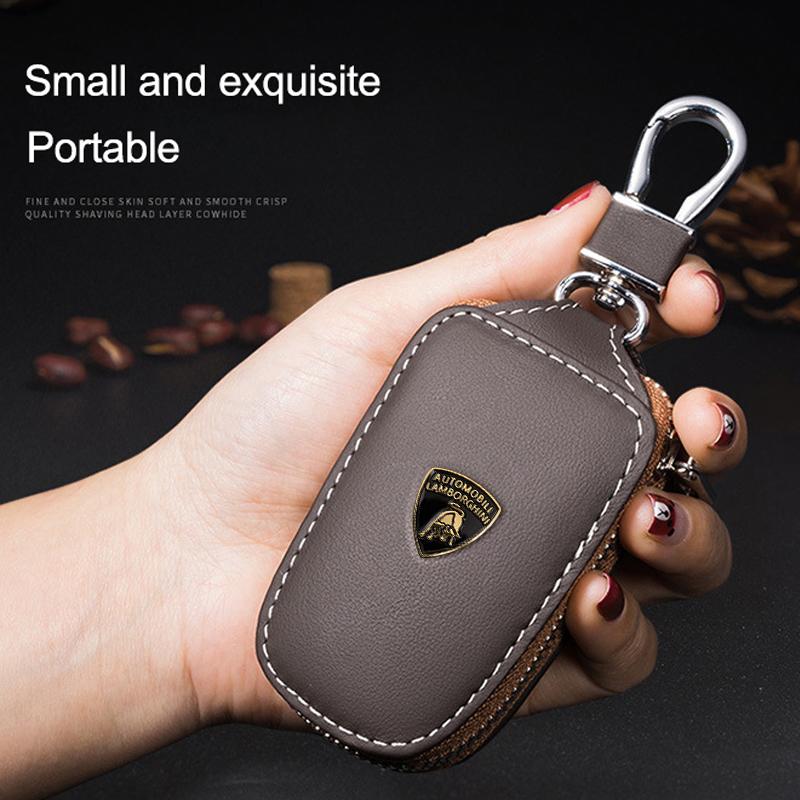 PU Leather Metal Logo Car Remote Key Case Keychain Protector Bag For Lamborghini LP570 LP610 Urus LP700 LP770 Gallardo Aventador