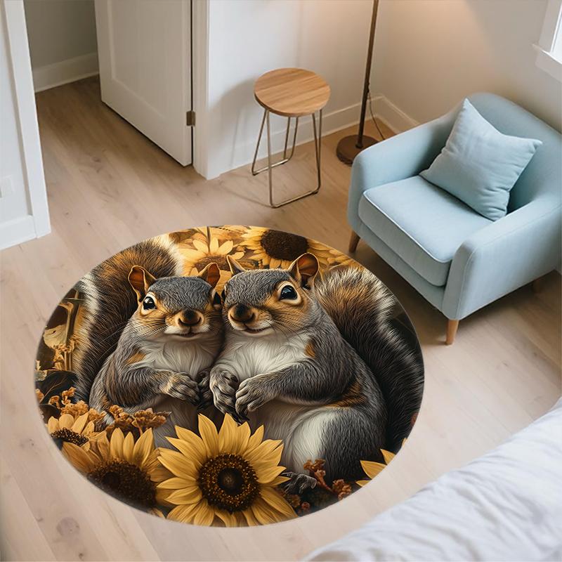 Two Squirrels pattern round rug,Carpet Rug for Living Room Bedroom Playroom ,Non-slip Floor Mat,Holiday Gifts and Birthday Gifts.