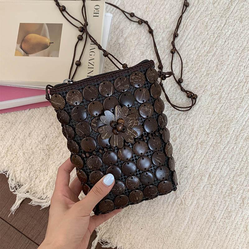 Bohemian Flower Woven Bag Women's New Niche Design Mobile Phone Bag Messenger Bag
