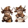Yousheng 1/2Pcs Coffee Cup Highland Cow Figurine Coffee Bean Highland Cattle Resin Statue Sculpture Decoration Ornament Calf Lovers Gifts