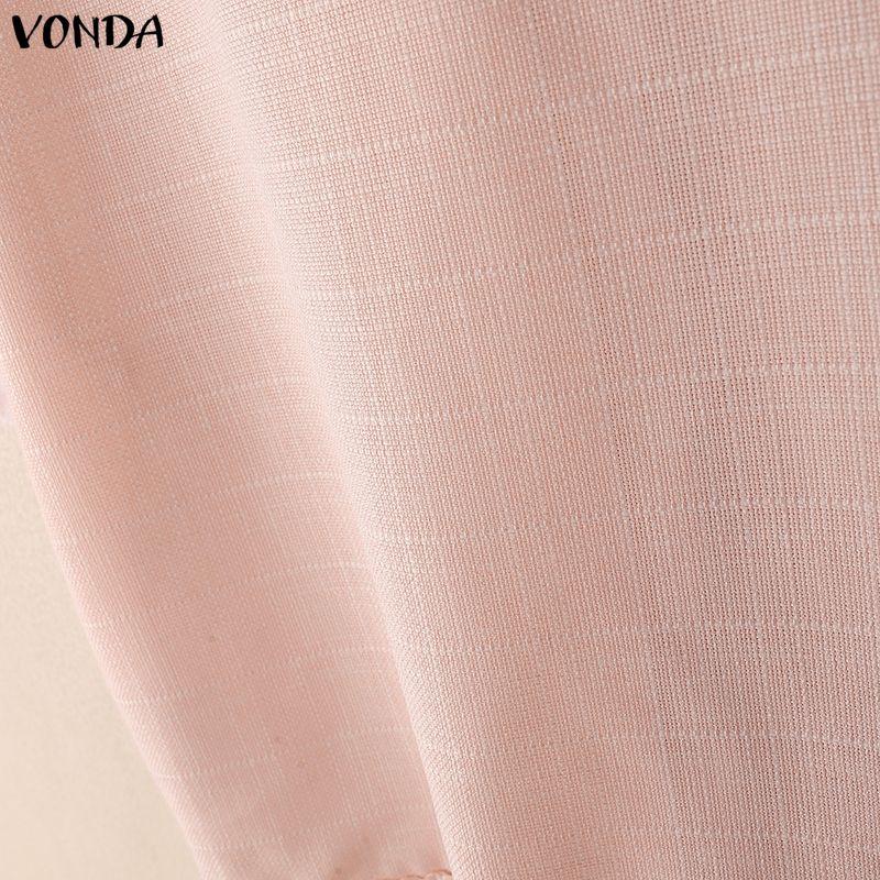 VONDA Elegant Women Short Sleeve Texture Hem Patchwork Buttons Casual Cropped Blouse Tops