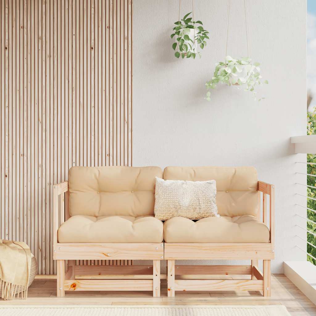 Corner Sofa with Cushions 2 pcs Solid Pine Wood
