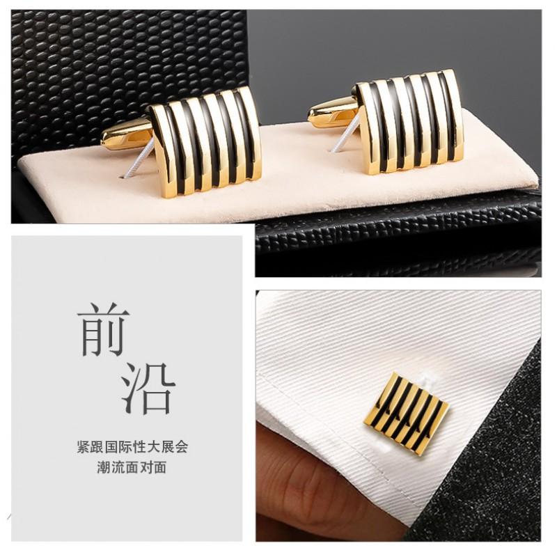 Curved Black Striped Metal Cufflinks Classic Business Men's French
