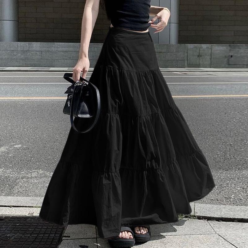 

ZANZEA Женские летние повседневные однотонные свободные длинные юбки 3XL чёрный