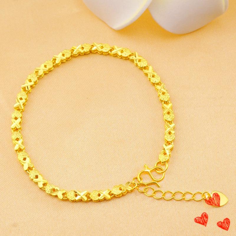 Heart-Shaped Copper Gold-Plated Bracelet, Vietnamese Sand Gold, Fashionable Wedding/Bride Jewelry