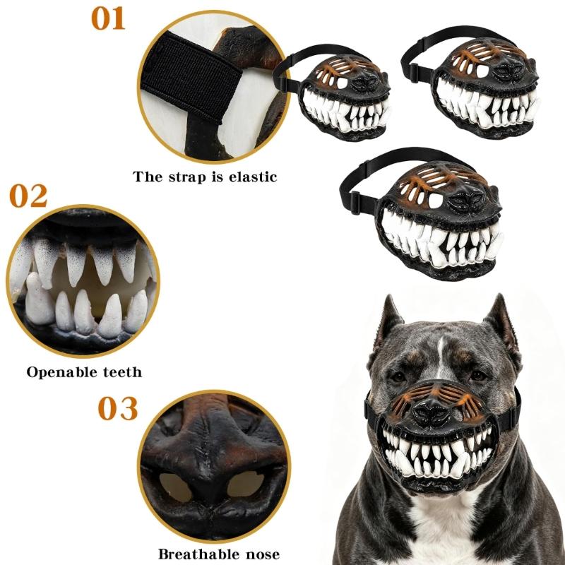 Dog Costume Muzzle with 3D Devil Face and Faux Teeth, Adjustable Head Strap for Halloween Parties and Pet Photoshoots