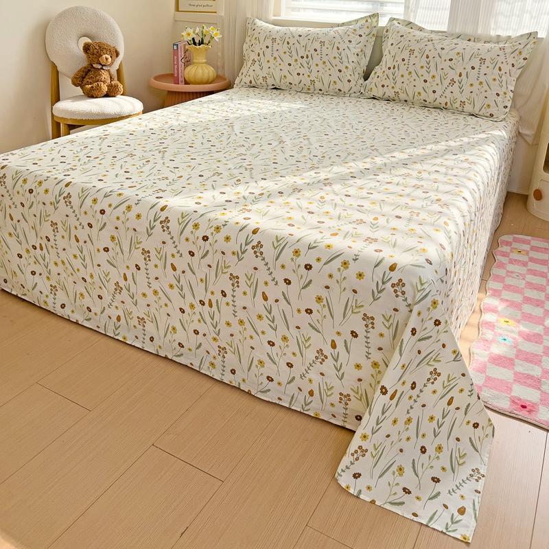 100% Cotton Flat Sheet Pillowcase Floral Style Bed Sheet Set Skin-friendly Bed Linen Adults Kids Flat Bedsheets roupa de cama