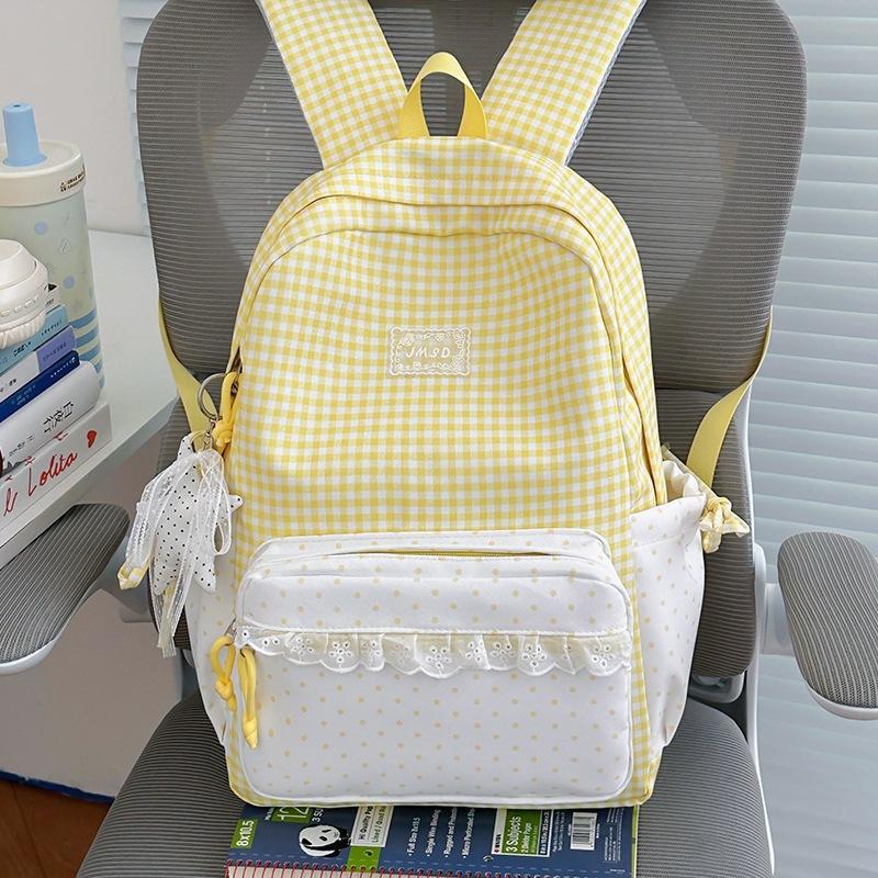 Schoolbag Milk Fufu Plaid Corrugated Lace Heart Travel Small Backpack Sweet Wind Student Party Big Sweet Bag