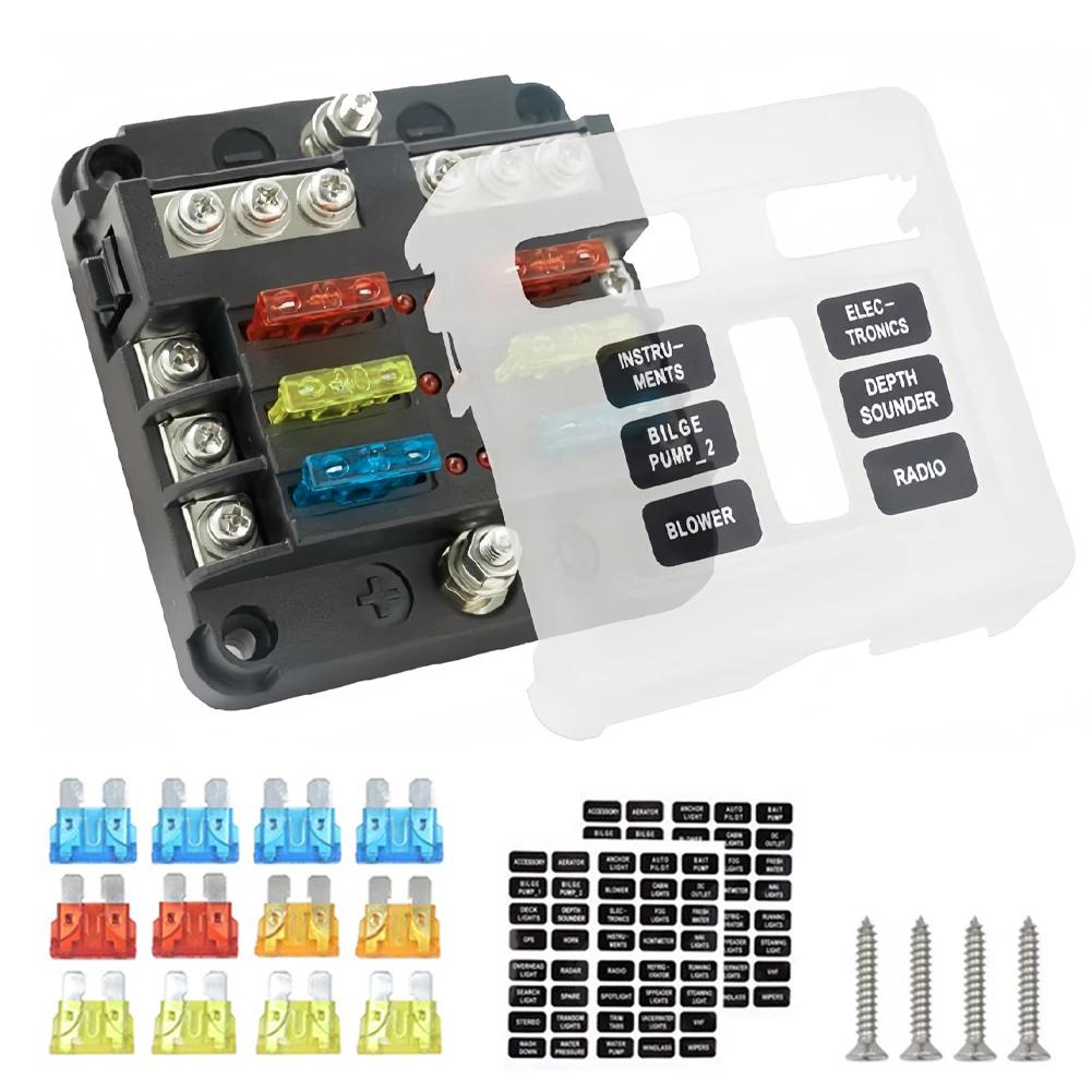 6 Ways Blade Car Boat Fuse Box Holder Fuse Holder Block Warning Indicator 12V 36V Power Distribution Panel Board
