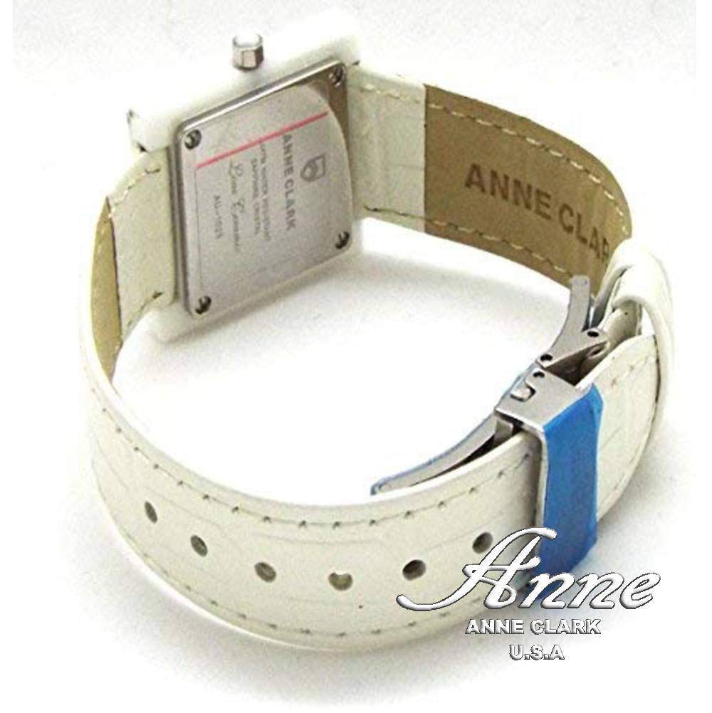 Relógio ANNE CLARK com Mostrador de Madrepérola Branca Natural de Safira Cerâmica e Pulseira de Couro Genuíno Caixa Feminina, Cristal,