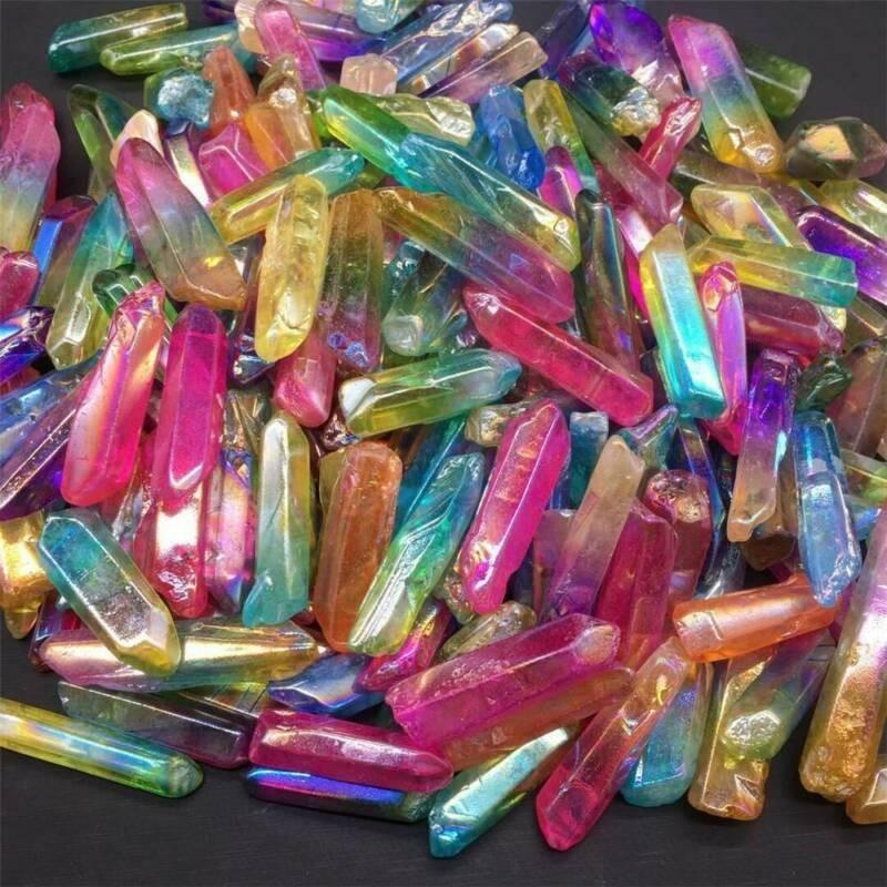 Titanium Lot Of Plating Rainbow Aura Quartz Crystal Point Healing 100g Ornaments