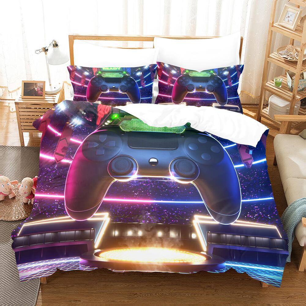 Cartoon Animation Digital Printing Keyboard Gamepad Bedding Three-Piece Microfiber Polyester Cotton Duvet