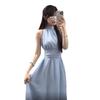 Sleeveless neck dress children's spring new seaside vacation design temperament waist dress
