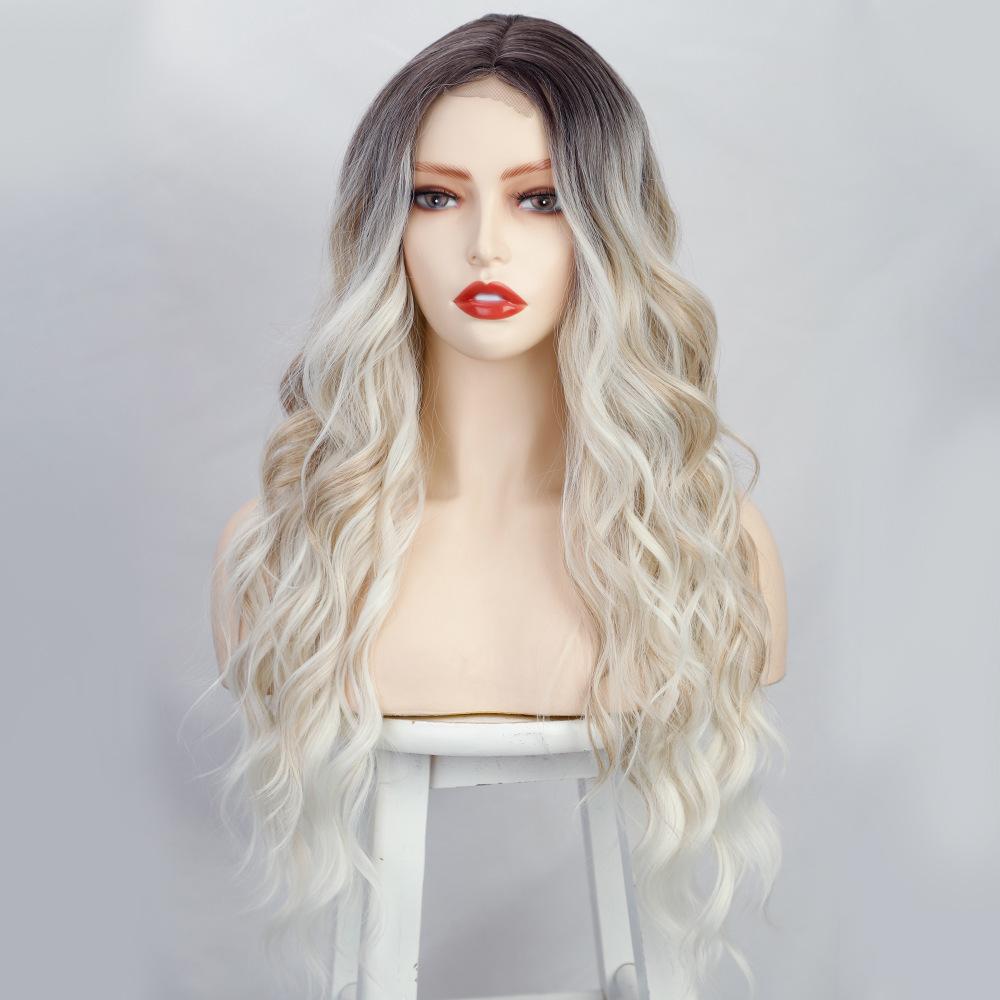Xuchang European American Wig Women's Front Lace Small Cross Dyeing Long Curled Hair Chemical Fiber Headset Foreign Trade Wigs